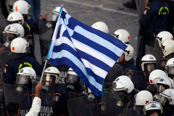 Greek flag protester