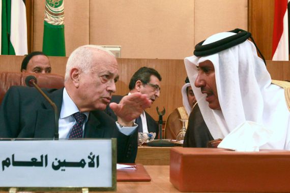Arab League Secretary General Nabil al-Araby Qatari Foreign Minister Hamad bin Jassim