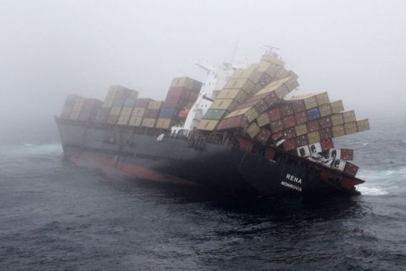 stranded transport ship in new zealand