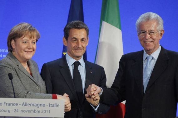 Germany Angela Merkel Italy Mario Monti France Nicolas Sarkozy