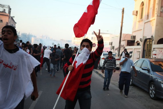 Police tear-gas sent protesters running to seek shelter in homes in A''ali village [Matthew Cassel/Al Jazeera]