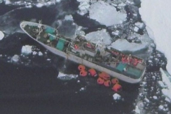 Russian fishing boat is stuck near the Antarctic