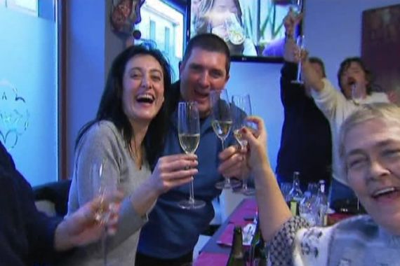 Spanish villagers celebrate lottery win