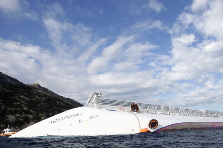 he Costa Concordia cruise ship is seen after it ran aground off the west coast of Italy at Giglio island January 15, 2012