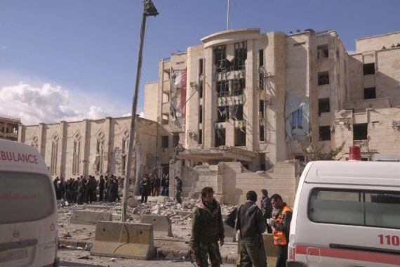 Syrian security personnel inspect the site of an explosion in Syria''s northern city of Aleppo February 10, 2012. Twenty-five people were killed and 175 people were wounded in two blasts targeting security bases in Aleppo on Friday, state television quoted the Health Ministry as saying. REUTERS