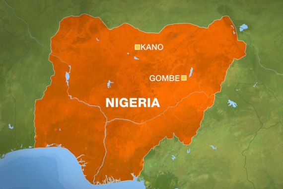 Map of Nigeria showing Kano and Gombe