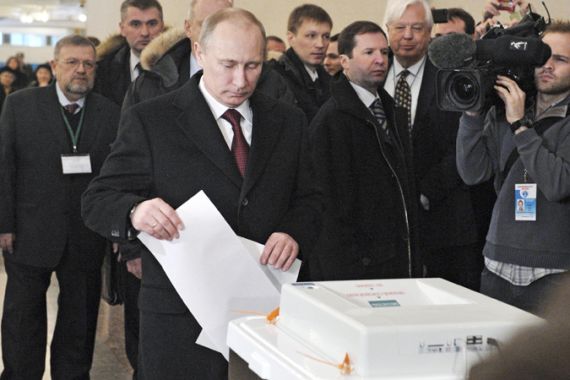 Russian Prime Minister Vladimir Putin votes