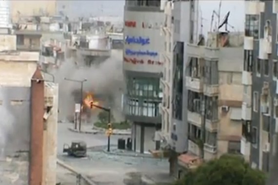 Homs YouTube video still mortar round