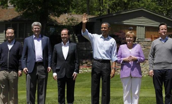 G8 leaders gather for a family photo at the G8 Summit at Camp David