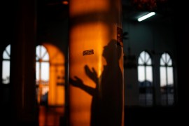 Palestinian Muslim man praying shadow