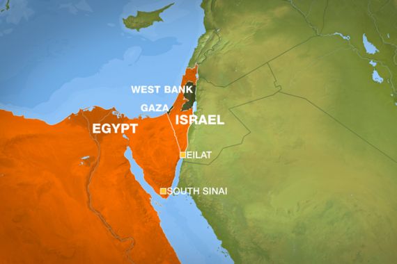 Map showing Egypt | South Sinai | Eilat | Israel | Gaza | West Bank