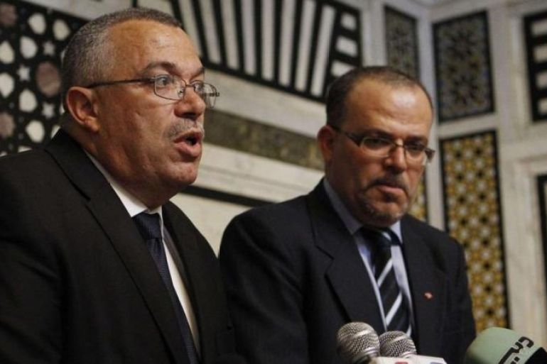 Tunisia''s Justice Minister Bhiri and Human Rights Minister Dilou speak at a news conference in Tunis