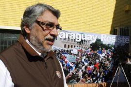 Paraguay''s ousted President Lugo leaves Pais Solidario party headquarters in Asuncion