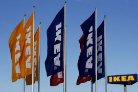 File photo of flags outside IKEA''s newest store in Malmo