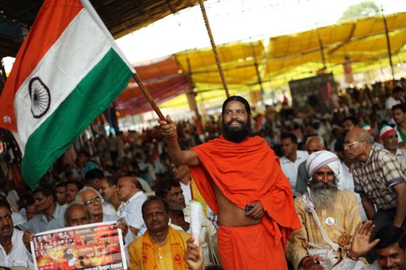 Yoga guru Baba Ramdev amongst his supporters