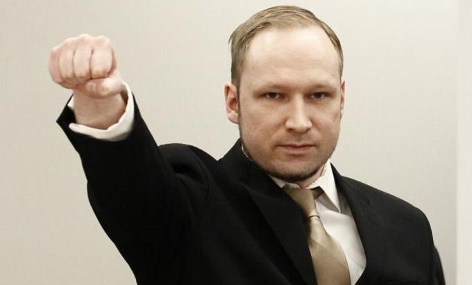 File photo of Breivik clenching his fist as he arrives at the courtroom for the first day of his trial in Oslo
