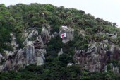 Japanese right-wing nationalists swam ashore and placed the Nippon flag on one of the disputed Senkaku Islands [EPA] 