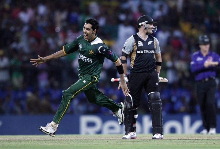 Pakistan''s Gul celebrates after taking the wicket of New Zealand''s McCullum during their Twenty20 World Cup cricket match in Pallekele