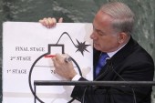 Binyamin Netanyahu's explicit aim was to get the US to adopt his "red line" - meaning that it would threaten military force against Iran if it does not bow to a demand to cease enrichment [Reuters]