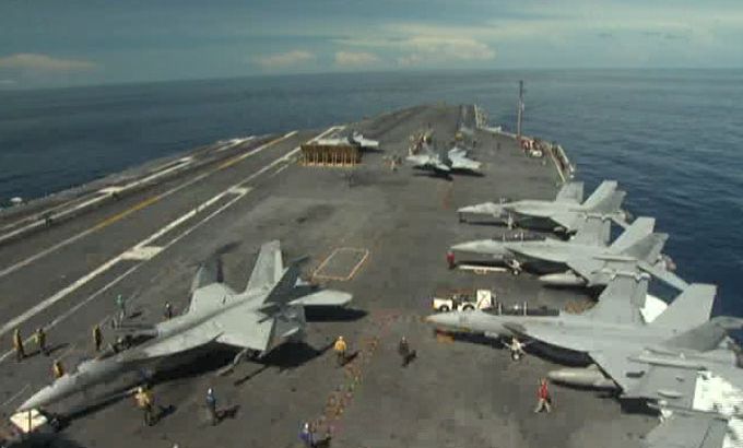 aircraft carrier with fighter jets - still from Rosiland Jordan package