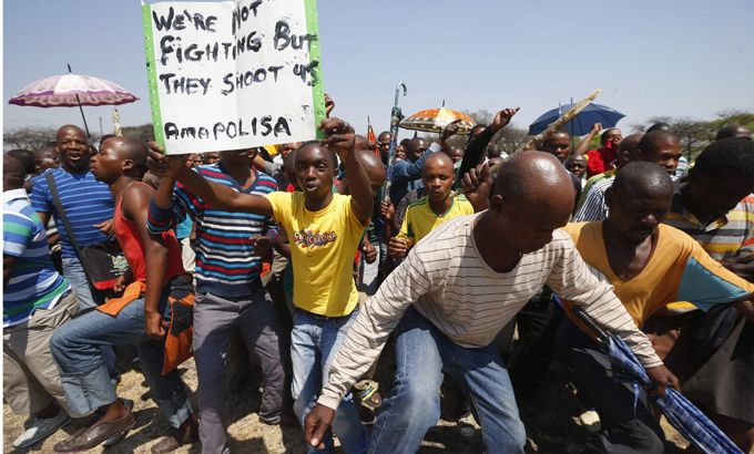 Striking miners march in South Africa