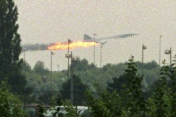 File photo of flames coming out from the Air France Concorde seconds before it crashed near Paris Roissy airport