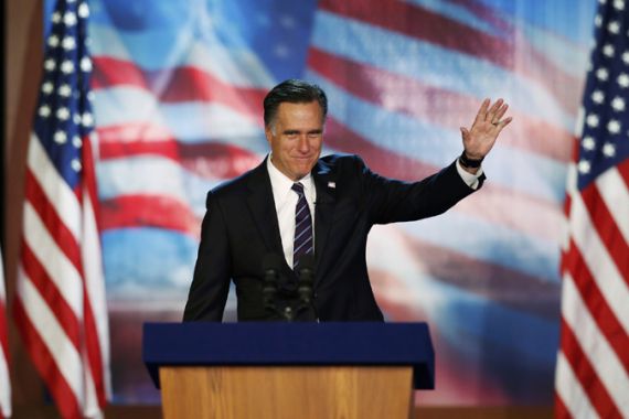 Republican presidential nominee Mitt Romney delivers his concession speech