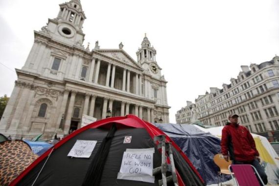 Occupy protesters at the London Stock Exchange Movement Camp outside of St. Paul''s Cathedral