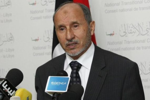 Libya''s NTC chairman Jalil speaks during a news conference in Tripoli