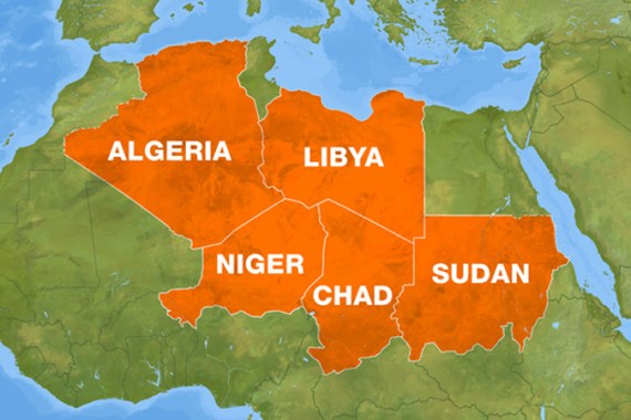 map of libya, chad niger, sudan, algeria