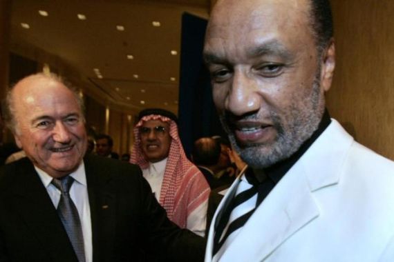 File picture of FIFA President Blatter shaking hands with Asian Football Confederation President Bin Hammam in Kuala Lumpur
