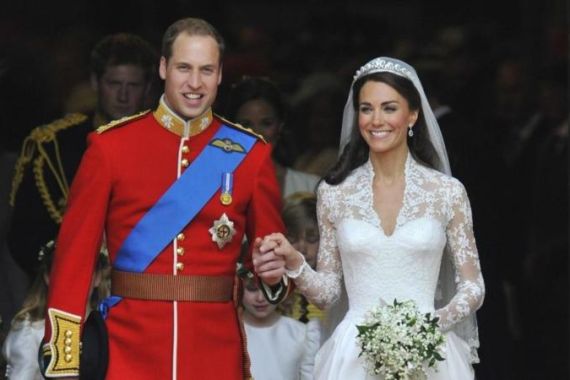 File photograph shows Britain''s Prince William and Catherine, Duchess of Cambridge, walking after their wedding ceremony in Westminster Abbey