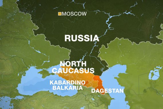 Map showing North Caucasus in Russia