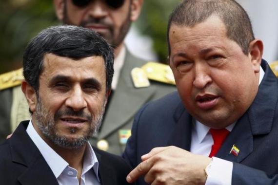 Iran''s President Mahmoud Ahmadinejad is welcomed by Venezuela''s President Hugo Chavez at Miraflores Palace in Caracas