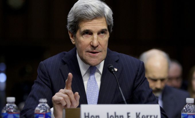 U.S. Senator John Kerry (D-MA) testifies during his Senate Foreign Relations Committee confirmation