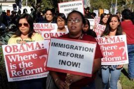Immigration-rights activists stage a ral