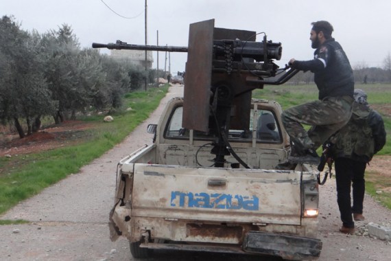 Rebel fighters in Syria, near Taftanaz base, Idlib