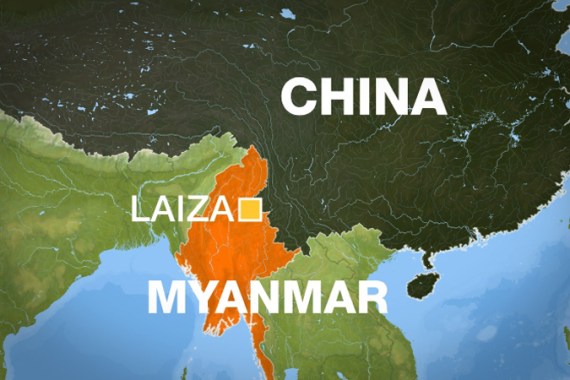 Map of Myanmar, showing Laiza & China