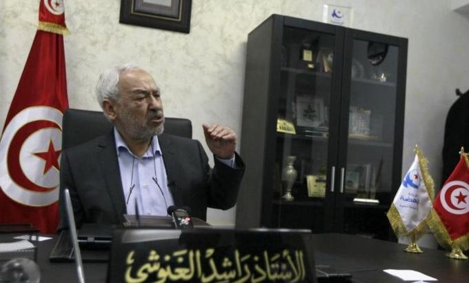 Rached Ghannouchi, head of the Ennahda movement, speaks during an interview with Reuters in Tunis