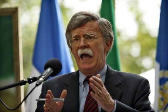 Former U.N. Ambassador John Bolton speaks to protesters in New York