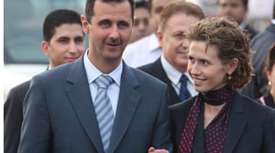 Syrian President Assad, left, with his wife, Asma, arriving for a visit to India at the New Delhi International airport in June 2008 [EPA]