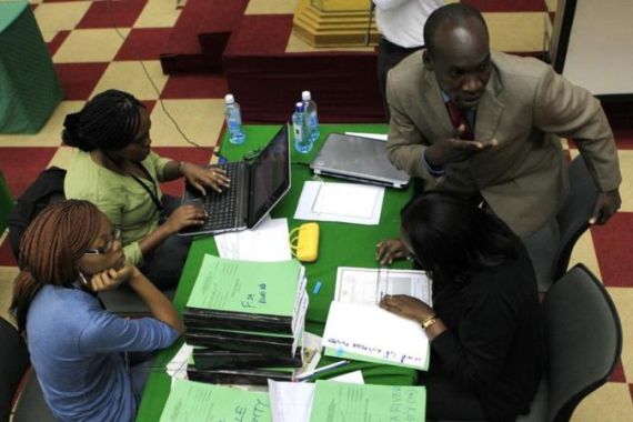 Election clerks go through the re-tallying for votes after the Kenya Supreme Court issued an order in the ongoing Presidential poll petition in Nairobi