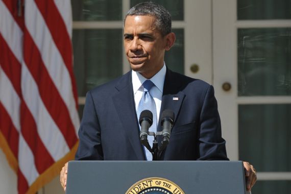 US President Barack Obama pauses as he speaks on the budget