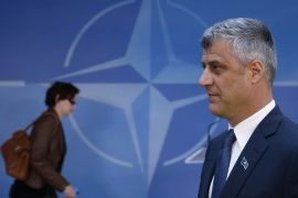Kosovo''s Prime Minister Hashim Thaci arrives at NATO headquarters after a meeting in Brussels