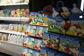 A healthy food display is shown at the Walt Disney Company''s announcement for new standards for food advertising on their programming targeting kids and families at the Newseum in Washington