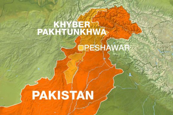 Map of Khyber-Pakhtunkhwa province in Pakistan, with Peshawar shown