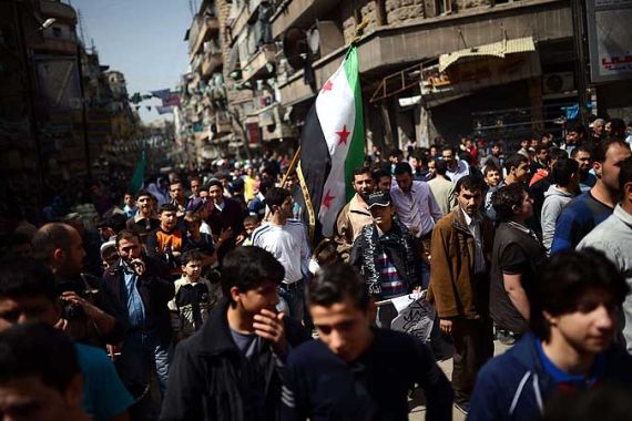 Syrian protesters in Aleppo