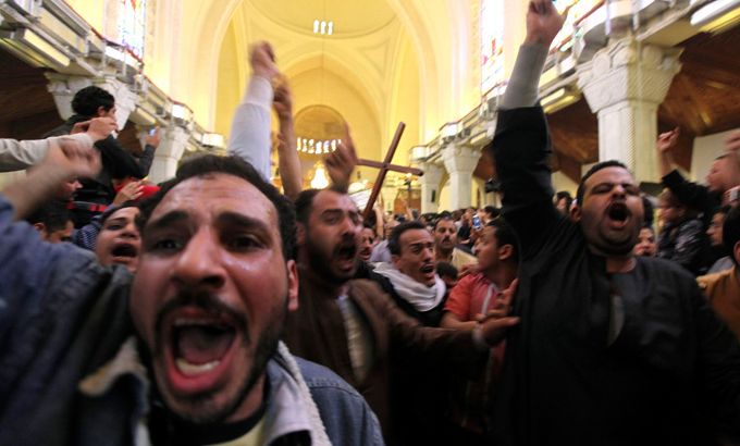 Copts protest at funeral