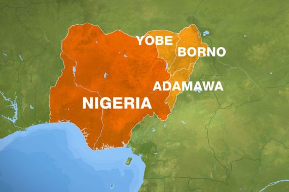 Nigeria map - Borno, Yobe and Adamawa state