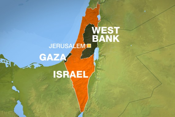 Map showing Israel, Jerusalem, Gaza and the West Bank